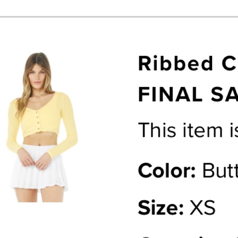 ALO Yoga Ribbed Cropped Whisper Cardigan XS